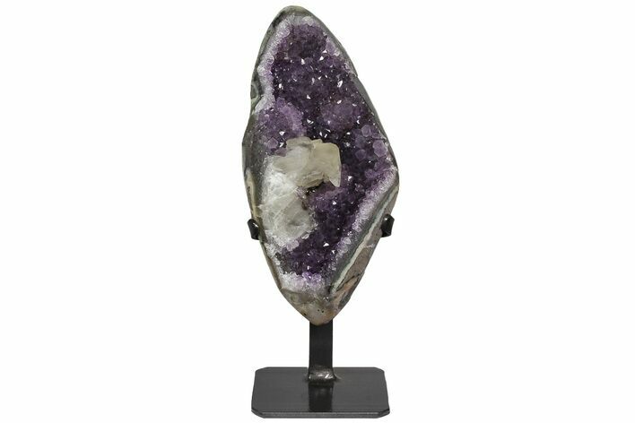 Amethyst Geode Section with Calcite on Metal Stand - Uruguay #171891